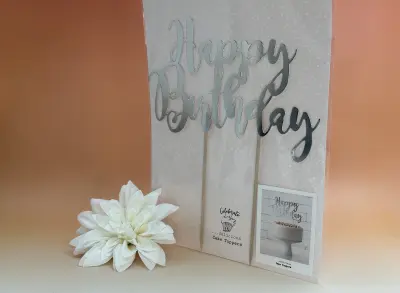 Cake topper Happy Birthday Argent