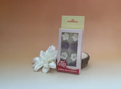 Sujet sucre fleurs violettes et blanches