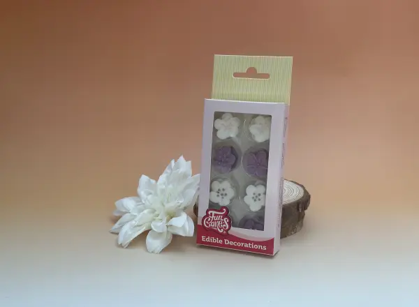 Sujet sucre fleurs violettes et blanches